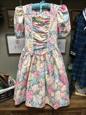 Mini Mauche Girls Dress Sz14 Floral Easter Spring Summer Puff Sleeve Crinoline